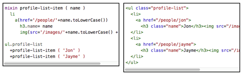 A code example of Pug demonstrating a mixin