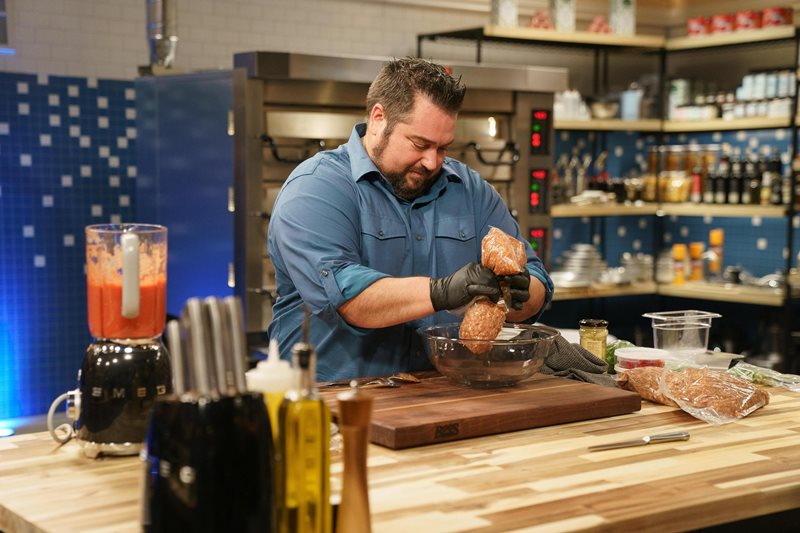 Michael LaMarca preparing his famous Old World Pepperoni & Sausage on Hulu's "Best in Dough"