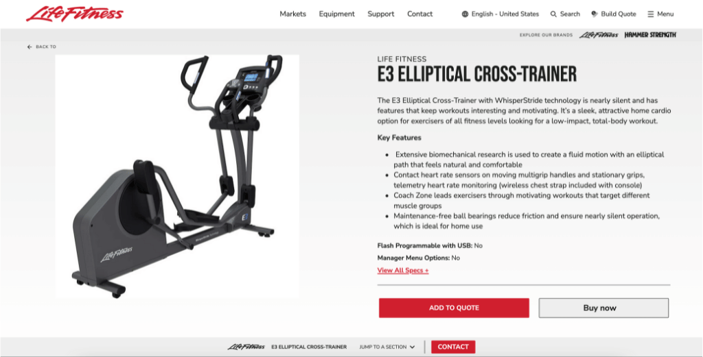life fitness product page