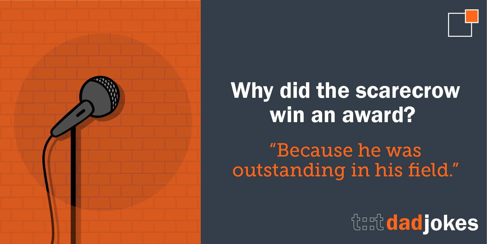 Why did the scarecrow win an award? Because he was outstanding in his field.