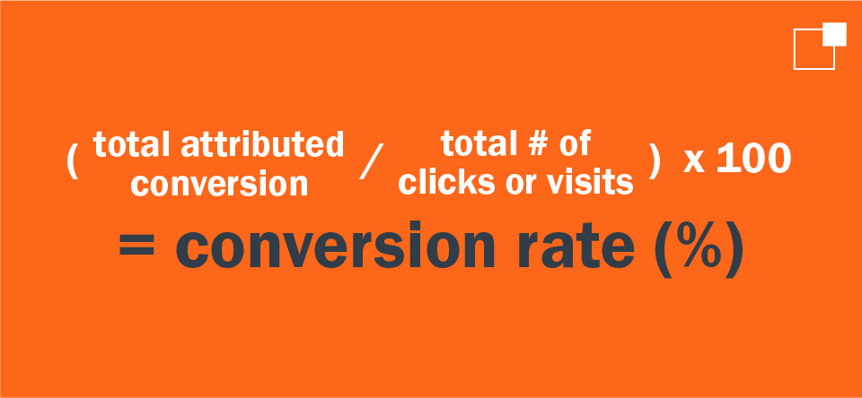 (total attributed conversion / total # of clicks or visits) x 100 = conversion rate (%25)