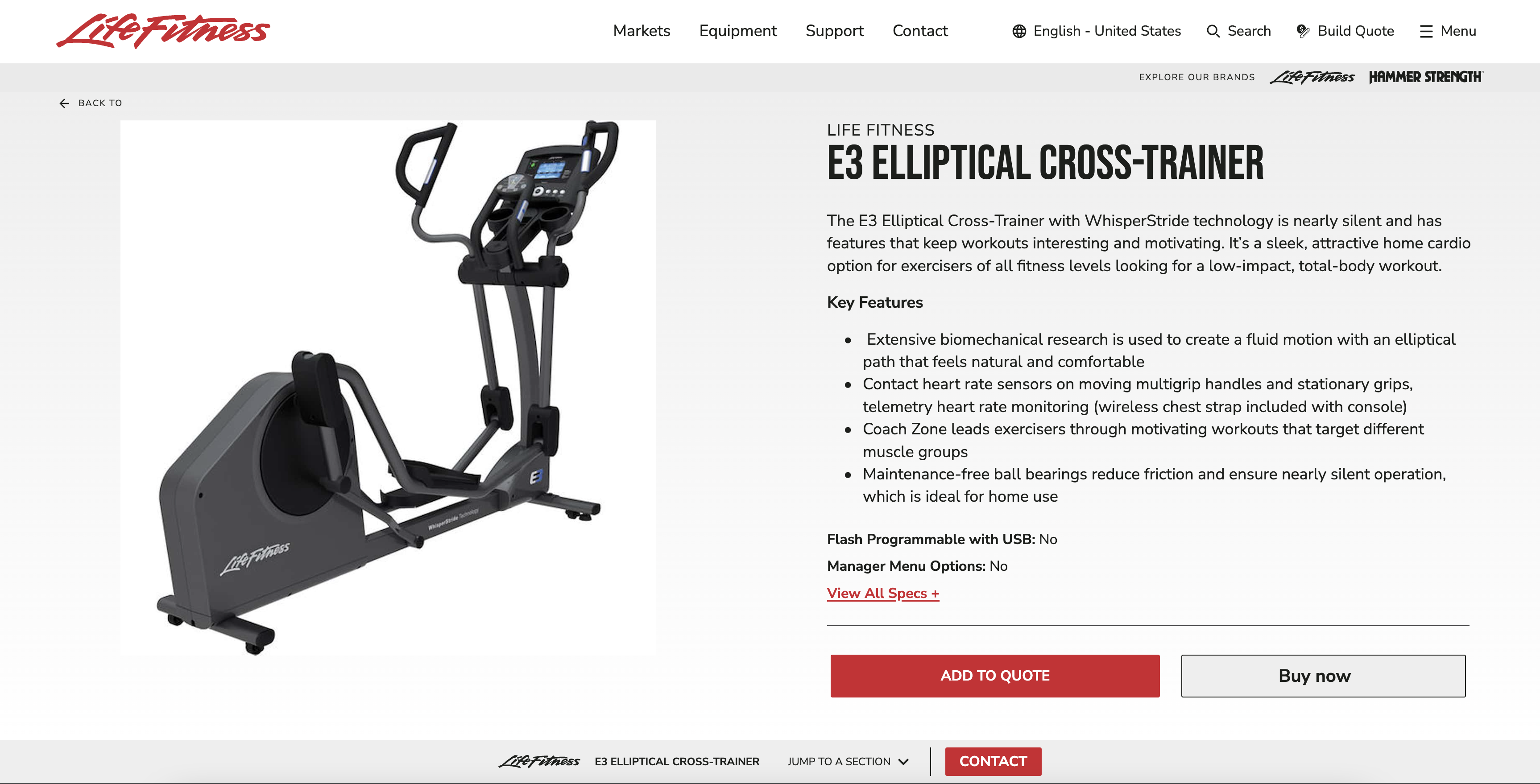 E3 Elliptical Cross-Trainer product page